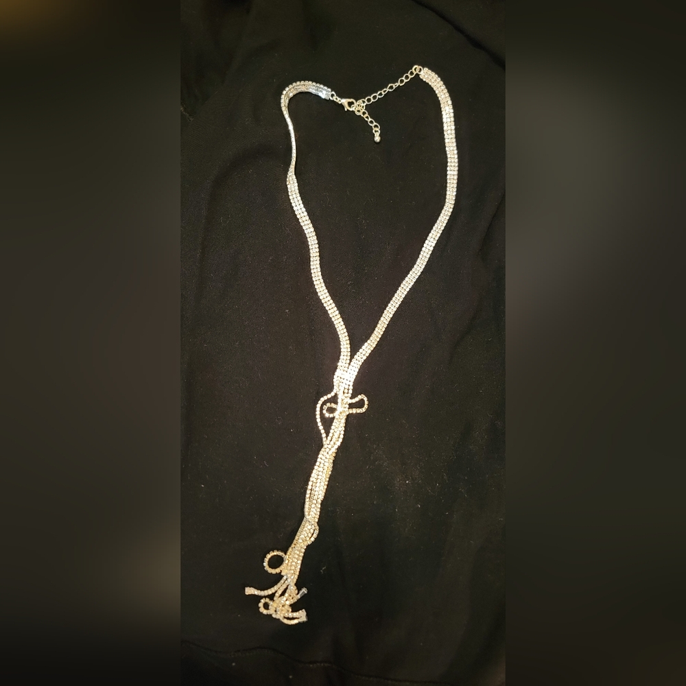 Vintage Rhinestone Y-Necklace • Silver-Tone Crystal Lariat • Evening / Bridal St